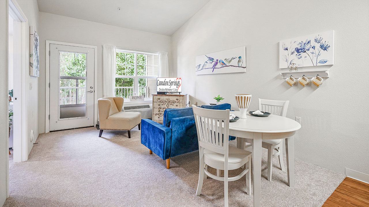 A living room in a Camden Springs apartment