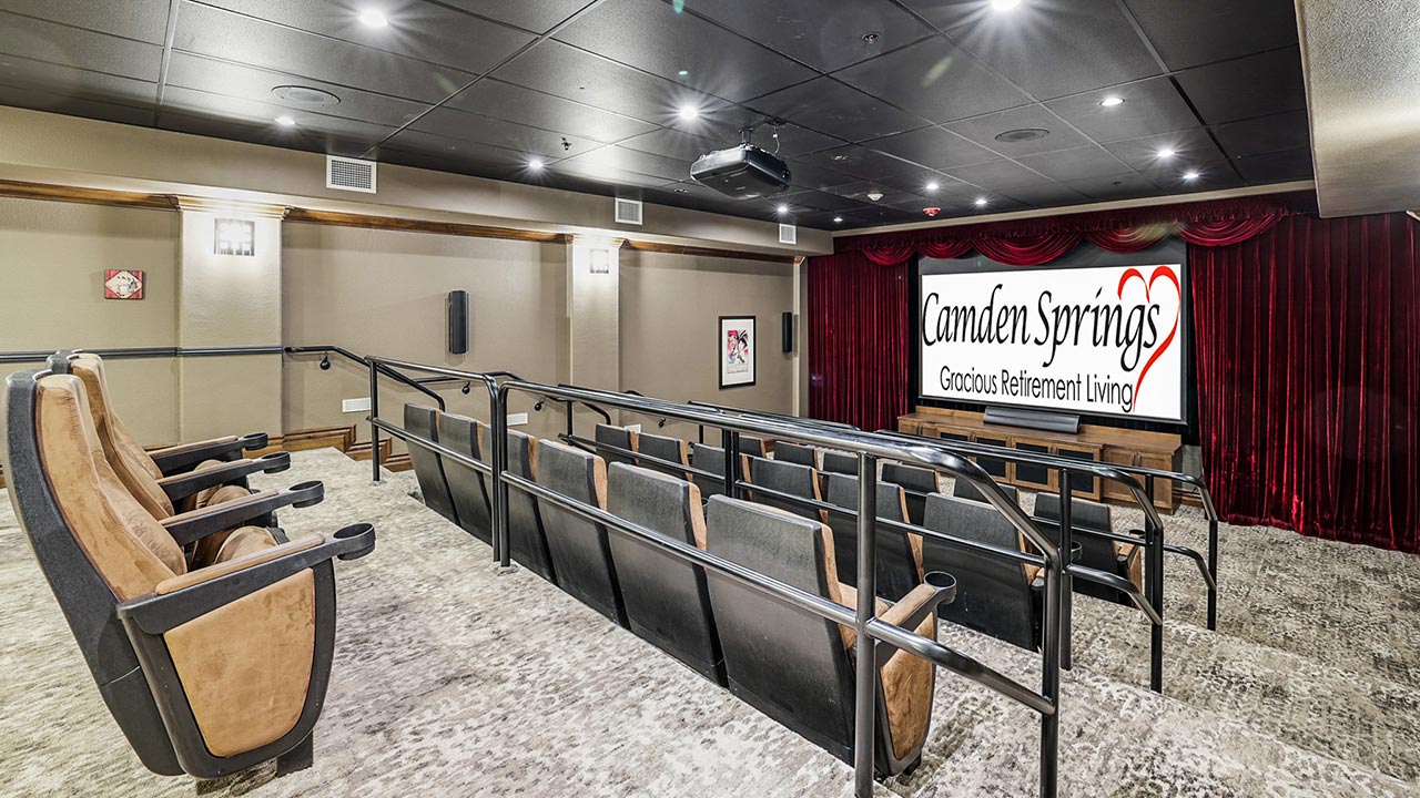 The theater room at Camden Springs