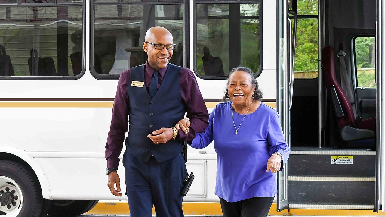 The Camden Springs community bus providing resident transportation